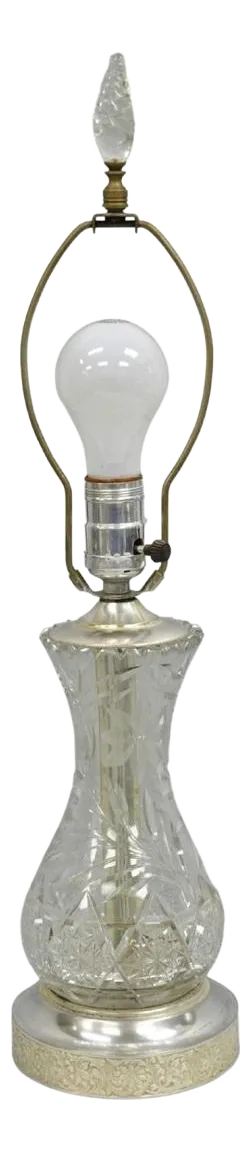 Early 20th Century Antique Victorian Cut Glass Silver Plated Small Boudoir Vanity Table Lamp