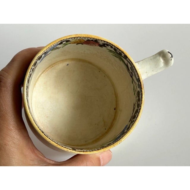 Ceramic Antique English Creamware Chinoiserie Mug Blown Transfer Polychrome Enamel Painted Early 19th Century For Sale - Image 7 of 12