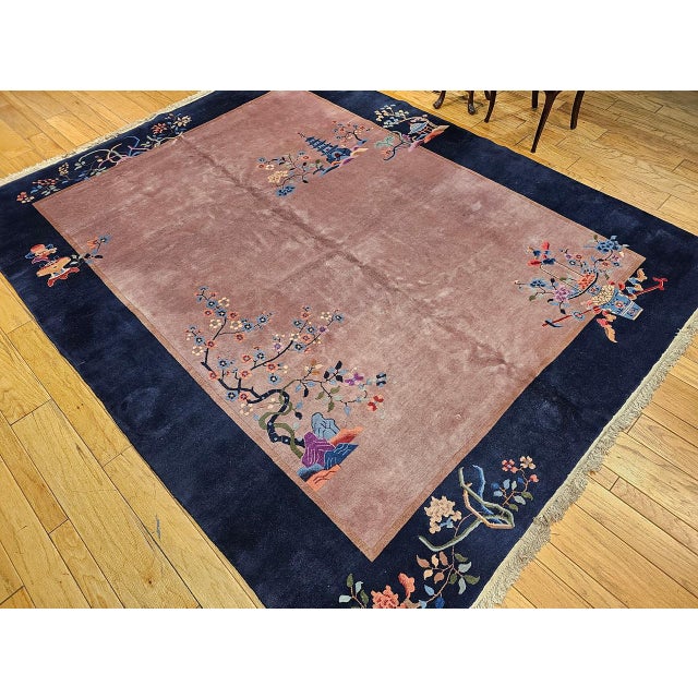 Vintage Hand-Knotted Chinese Art Deco Rug, Wool Pagoda Floral Motif, 9' x 12' For Sale - Image 17 of 17