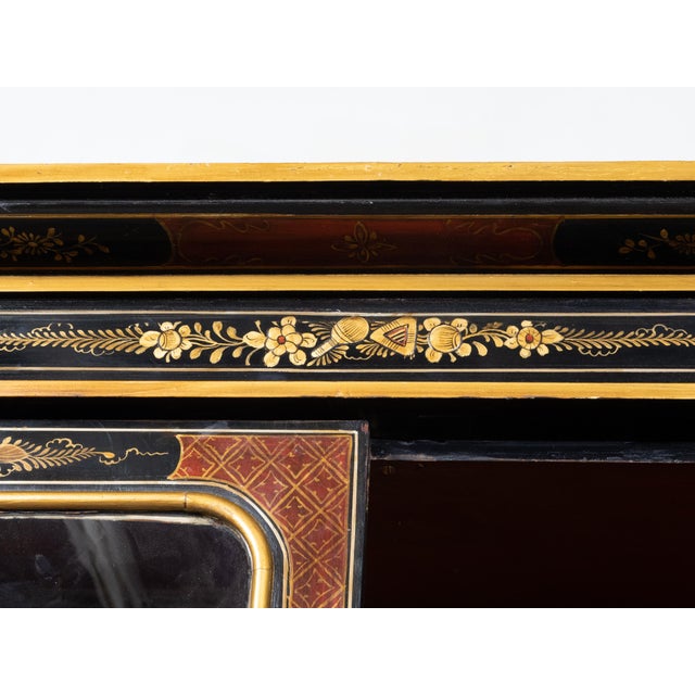 English 19th Century Black and Gold Secretary Bookcase with Chinoiserie Décor For Sale - Image 9 of 12