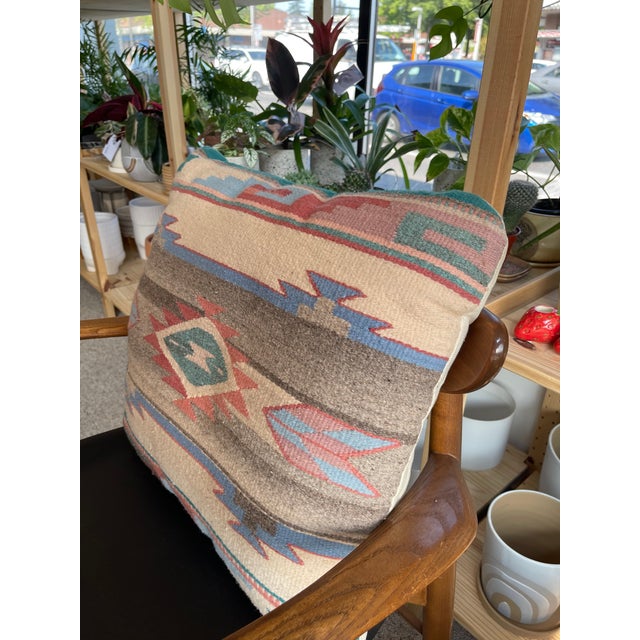 Red Vintage Possibly Southwestern Wool Kilim Pillow With Geometric Pattern. For Sale - Image 8 of 9