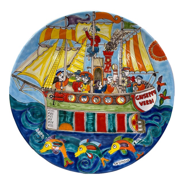 Vintage Signed De Simone Italian Ceramic Platter For Sale