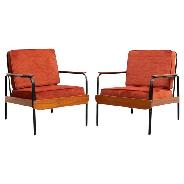 Metal Vintage Easy Chair in the style of Jean Prouvé, 1950s, Set of 2 For Sale - Image 7 of 15