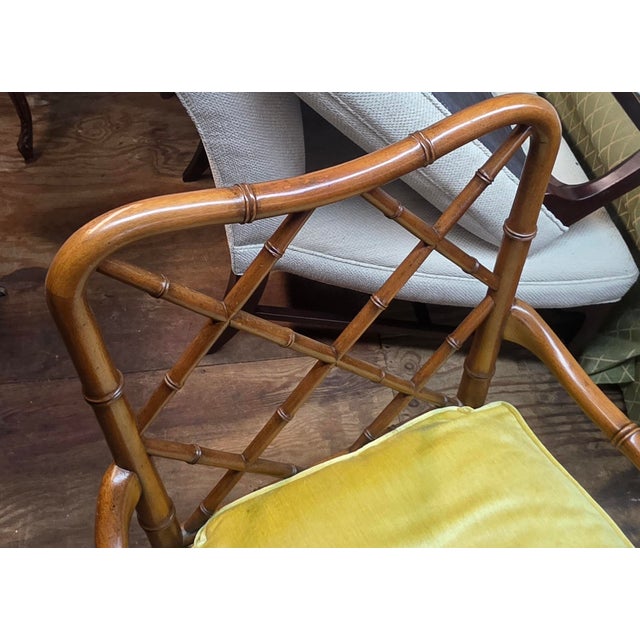 Chinoiserie Italian Hollywood Regency Faux Bamboo Chinese Chippendale Mohair Velvet X-Back Armchair, Circa 1970s For Sale - Image 3 of 9