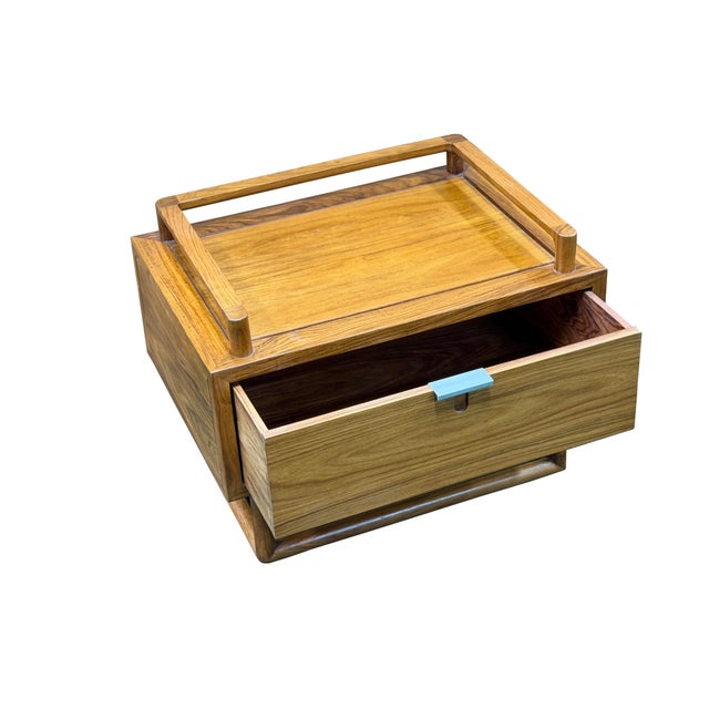 Wood Simple Minimalistic Sleek Light Brown Drawer End Table Nightstand For Sale - Image 7 of 11