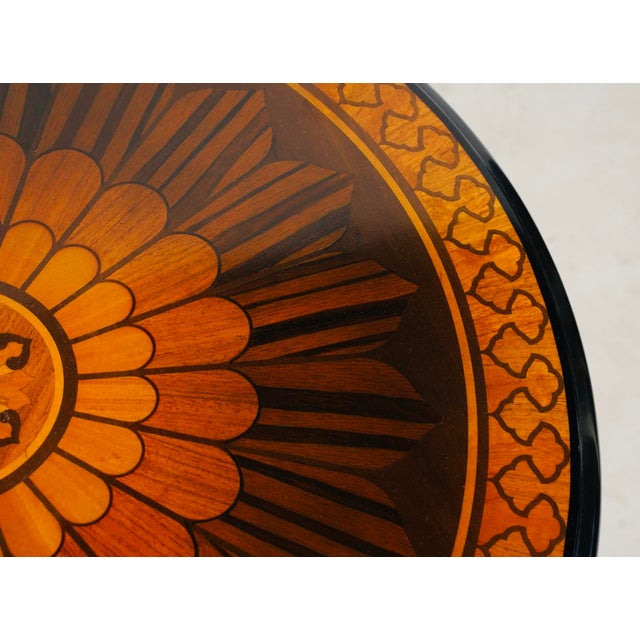 1980s Exquisite Compass Star Inlaid Round Table by John Widdicomb – Neoclassical Marquetry Top, Ebonized Edge For Sale - Image 16 of 18