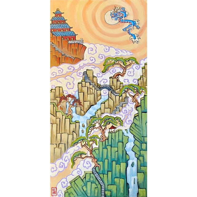 Chinese Landscape Original Oil Painting Stephen McDonough For Sale