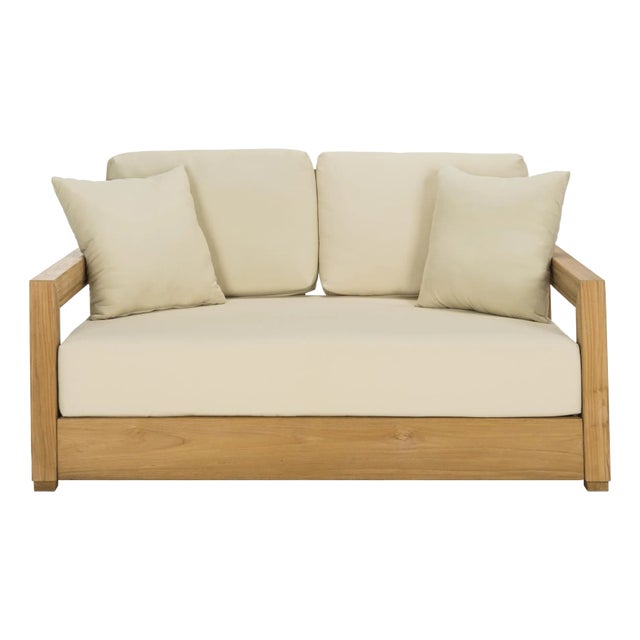 Montford 2-Seat Bench - Natural Teak / Beige For Sale