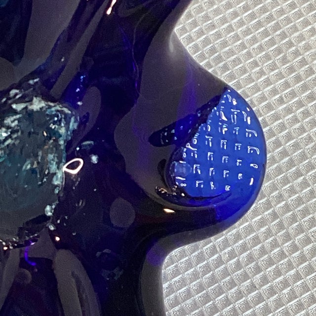 A vintage handblown cobalt blue art glass ewer or pitcher, likely of Italian (Empoli or Murano) origin from the mid-20th...