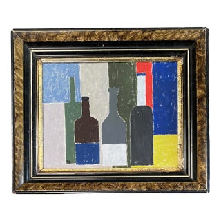 Modernist Still Life Painting in Antique Victorian Frame With Faux Flame Mahogany Finish For Sale