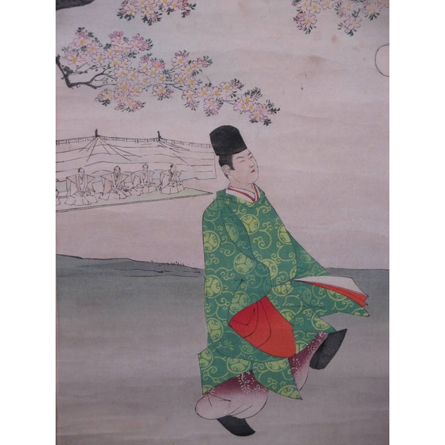1897 Original Japanese Ukiyo-E Woodblock Print Triptych: "Ancient Football at Chiyoda Palace" by Chikanobu – Rare Sports Subject, Meiji Era Antique For Sale - Image 4 of 5