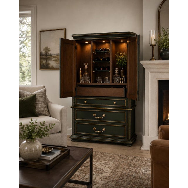 Vintage Mediterranean Revival Gentleman’s Dry Bar Cabinet in Onyx Emerald & Gilded Brass For Sale - Image 4 of 6