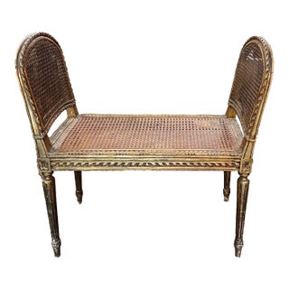 Antique French Caned & Gilded Vanity Bench For Sale