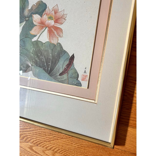Contemporary Asian Water Lily Lotus Original Painting, Framed For Sale - Image 3 of 6
