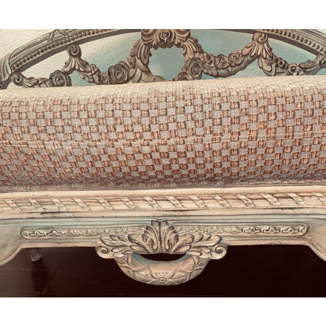 Ornate Vintage French Styled Carved Wood Bench or Settee With Upholstered Seat For Sale - Image 9 of 12