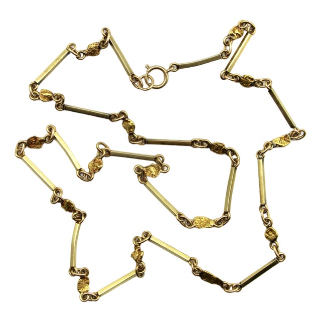 Vintage 14k and 22k Gold Nugget Bar Link Necklace For Sale