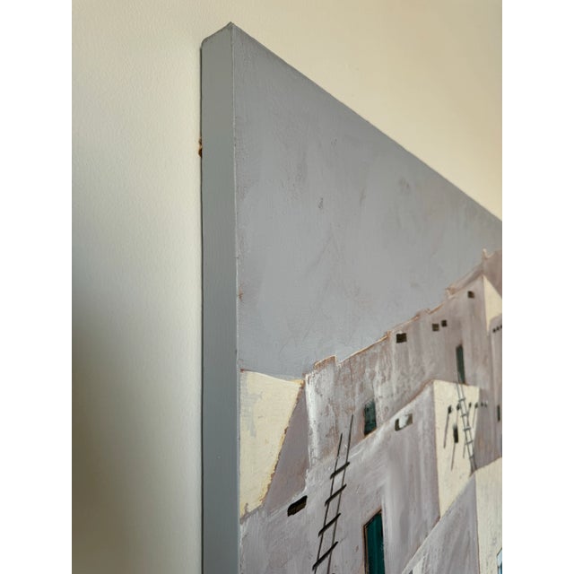 1980's Large Vintage Southwestern Taos New Mexico Adobe House Oil Painting, Signed For Sale - Image 10 of 12