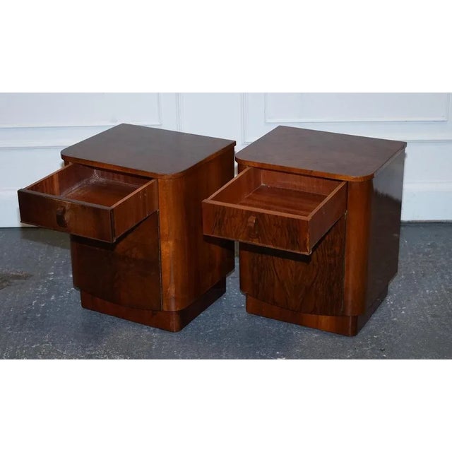 Art Deco Burr Walnut Nightstands, 1930s, Set of 2 For Sale - Image 4 of 17