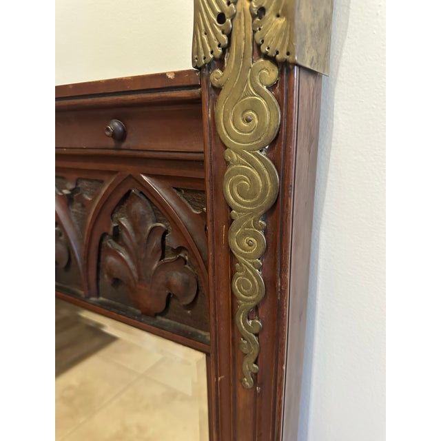 Gothic Large Antique Gothic Revival Carved Wood Overmantel Mirror For Sale - Image 3 of 8