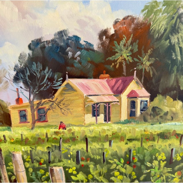 Kelly Green E. Papps Original Oil Painting Cottage in the Field – Signed For Sale - Image 8 of 12