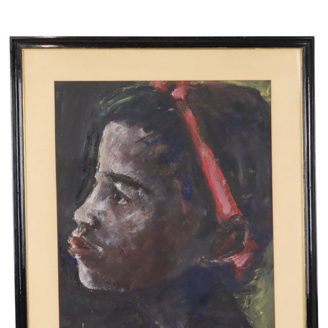 Vintage painting—likely acrylic on paper—featuring African-inspired art by a Belgian artist; signed in the lower-left...