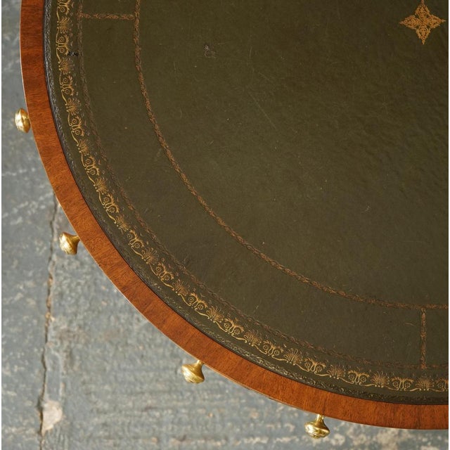 Fine Regency Drum Top Library Table with Aged Green Leather Top For Sale - Image 12 of 15