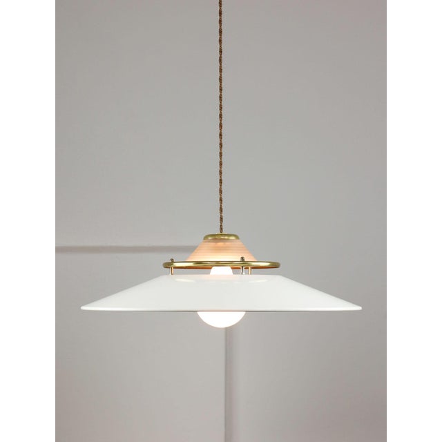 Metal Vintage Italian Brass and Metal Saucer Pendant Lamp, 1970s For Sale - Image 7 of 18