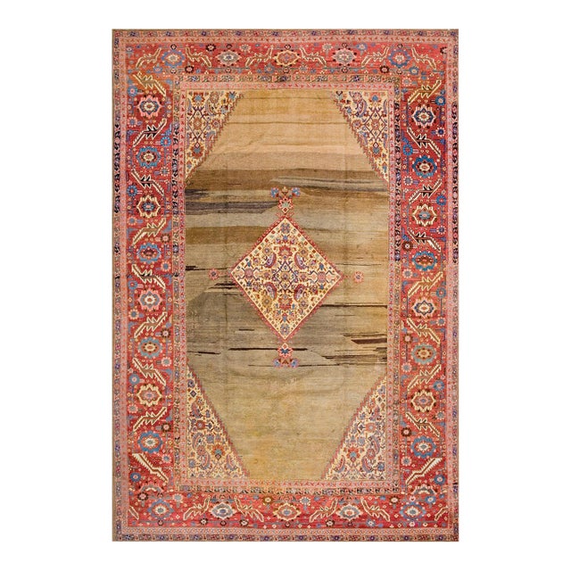 Splendid Camel and Red Color With Medallion Antique Persian Bakshaiesh Rug For Sale