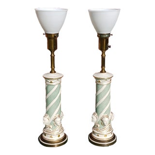 Vintage "Rembrandt Co." Neoclassical Torchieres Lamps Table Top, Faces, Blue and White Signed - a Pair For Sale