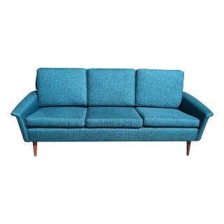 Mid-Century Modern Swedish Teak Sofa in Turquoise For Sale