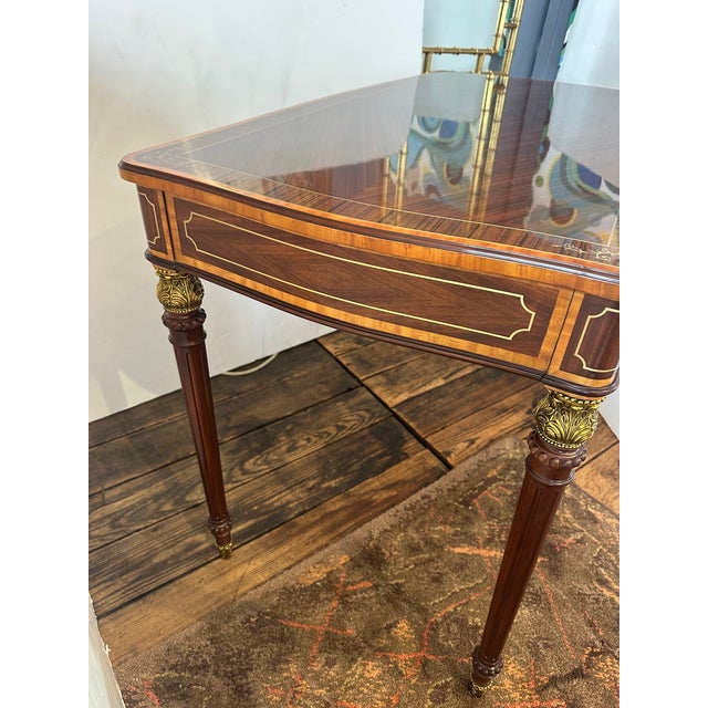 Wood Theodore Alexander Mahogany Desk With Cast Brass Accents and Two Drawers For Sale - Image 7 of 12