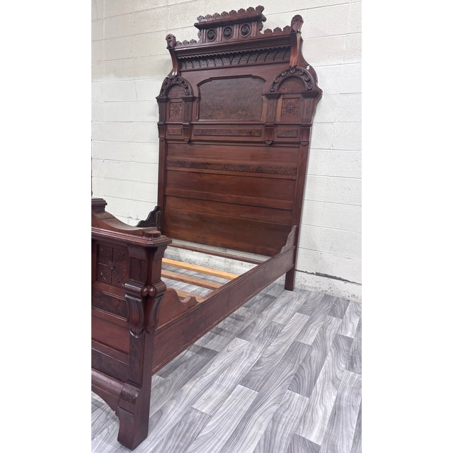 Antique Full Size C 1870-1890 Victorian Eastlake Monumental High Back Walnut Bed For Sale In Kansas City - Image 6 of 11