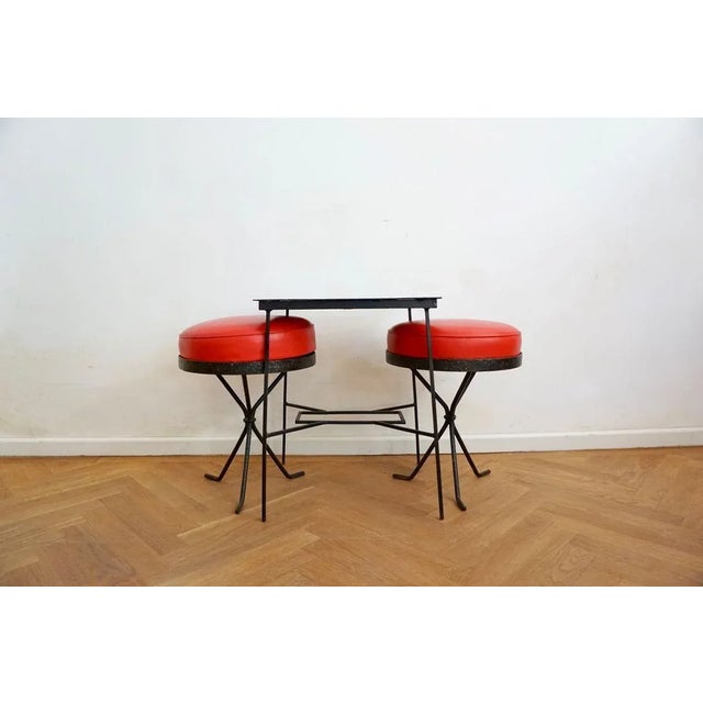 Hungarian Ceramic Side Table & Red Stools, 1969, Set of 3 For Sale - Image 10 of 18