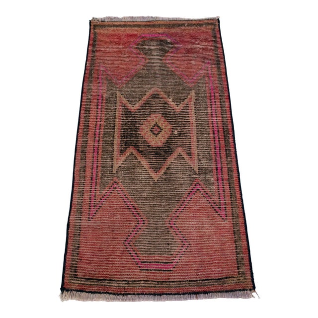 1970s Distressed Low Pile Rug Kurdish Yastik Small Rug Faded Colors Mat Entry Decor - 19'' X 38'' For Sale - Image 5 of 14