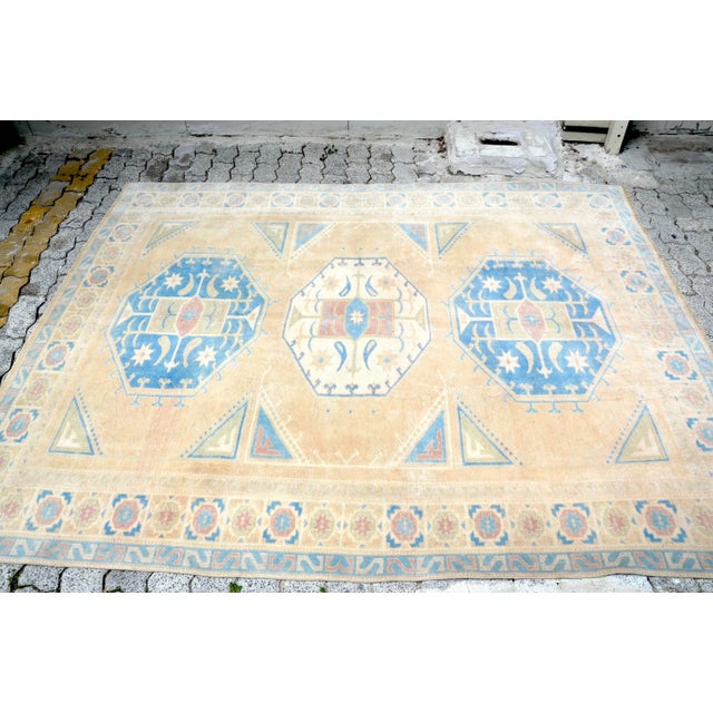 Tan 1960s Vintage Oushak Floor Wool Rug For Sale - Image 8 of 11