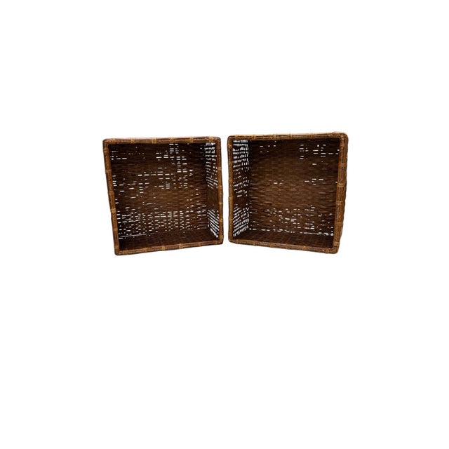 Vintage Split Bamboo Square Basket - A Pair For Sale - Image 4 of 5