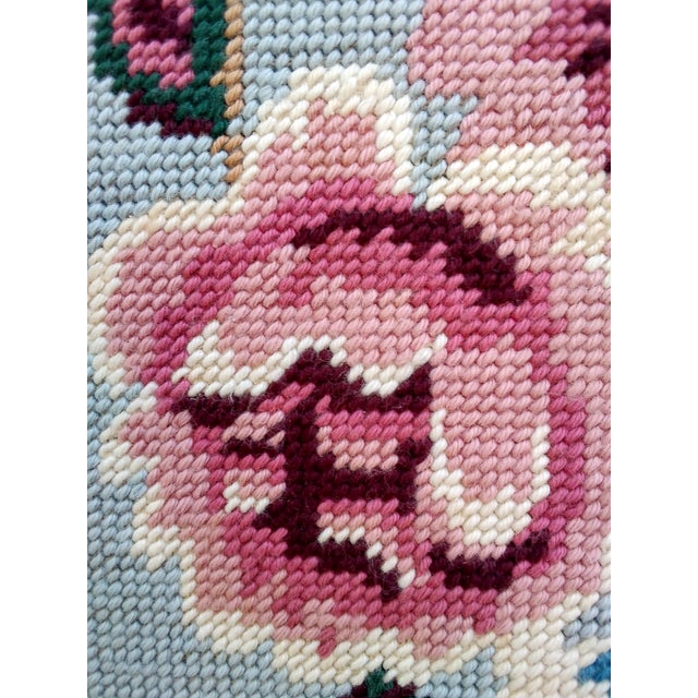 Wood Mid 20th Century Floral With Roses Framed Needlepoint For Sale - Image 7 of 14
