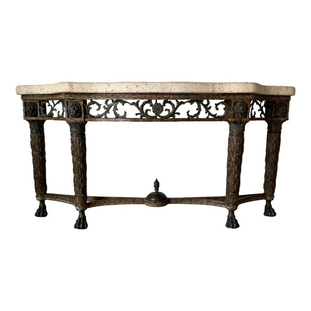 Vintage Maitland Smith Bronze and Metal Console Table With Stone-Top/ Sold For Sale