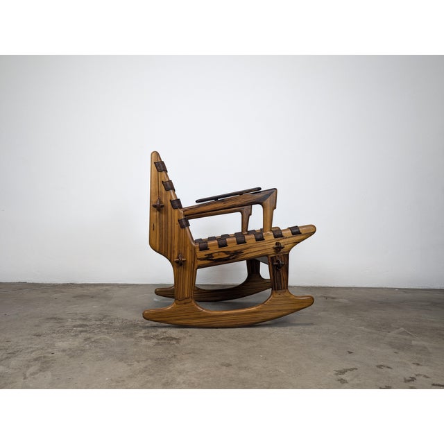 Brown 1960s Mid Century Modern Leather & Rosewood Rocking Chair by Angel Pazmino For Sale - Image 8 of 12