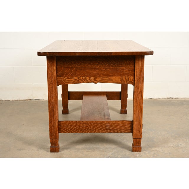 Stickley Brothers Style Antique Mission Oak Arts & Crafts Desk or Writing Table, Circa 1910 For Sale - Image 13 of 15