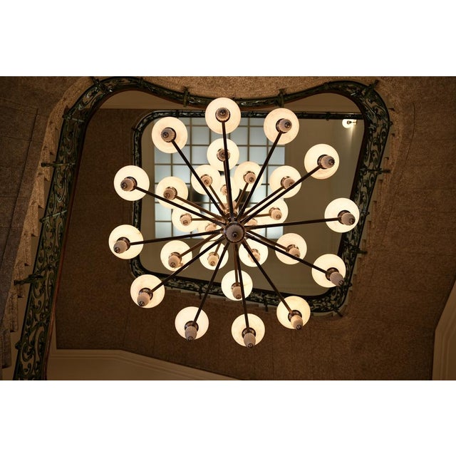 1990s Art Deco Chandelier with Alabaster Bowls and Illuminated Cones, 1990s For Sale - Image 5 of 18