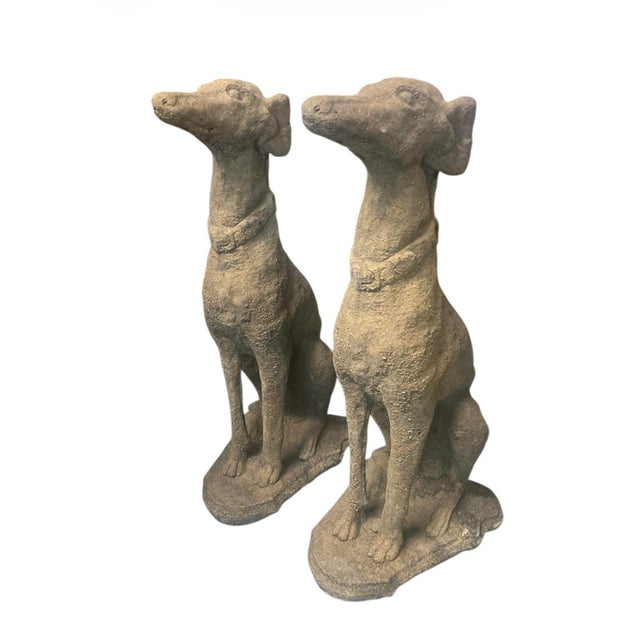 2000 - 2009 Pair of Mid-Century Neoclassical Style Cast Stone Seated Greyhound Statues For Sale - Image 5 of 10