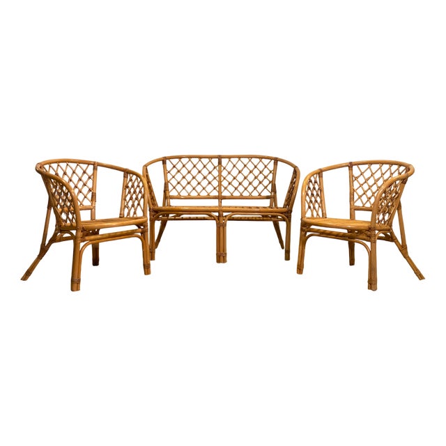 Bamboo Armchairs and Sofa, 1980s, Set of 3 For Sale