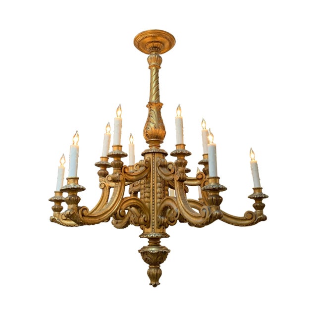 Gold 19th Century Italian Carved and Giltwood 12-Light Chandelier For Sale - Image 8 of 8