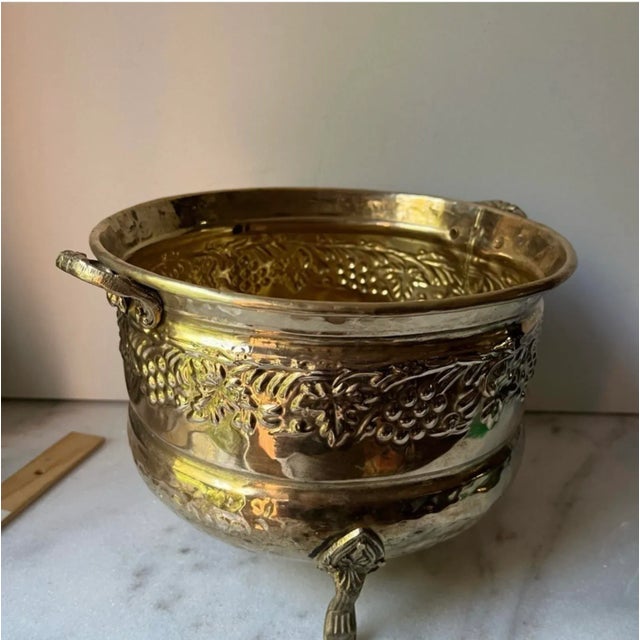Vintage Brass Footed Planter With Handles Embossing Grape Motif For Sale - Image 12 of 16