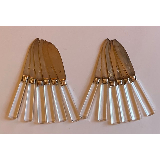 Antique 1920 French Art Deco Jacques & Pierre Cardeilhac Sterling Silver Fruit Knives With Glass Handles - Set of 12 For Sale In New York - Image 6 of 14