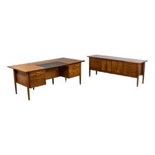 Mid-20th Century MCM Alma Castilian Series Walnut Credenza & Executive Desk W/Leather Work Surface For Sale