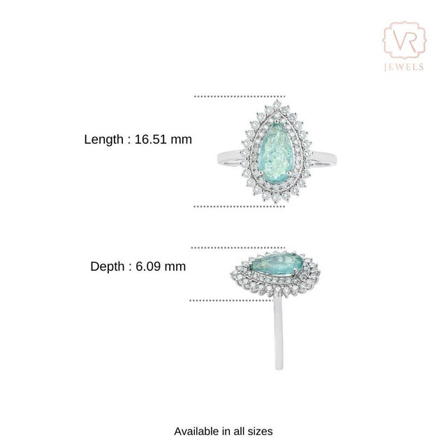 14k White Gold Double Halo Diamond Paraiba Tourmaline 1Carat Engagement Ring Size 5 For Sale - Image 12 of 18