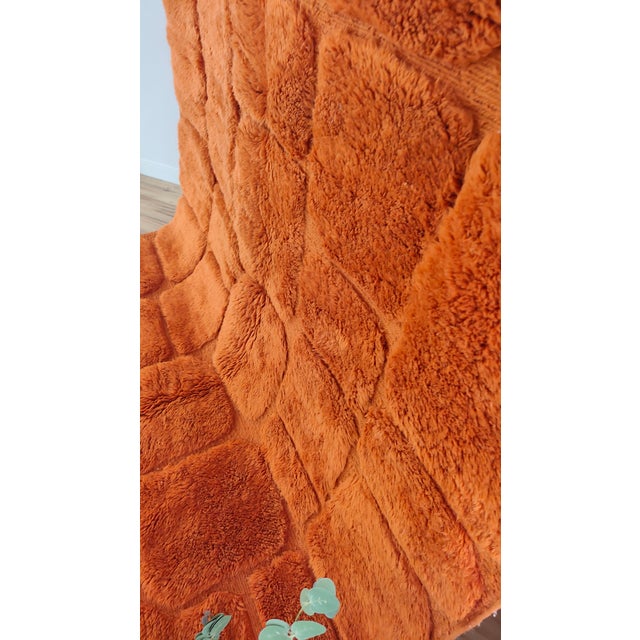 Orange Terracotta Orange Carved Wool Moroccan Beni Mrirt Rug For Sale - Image 8 of 15