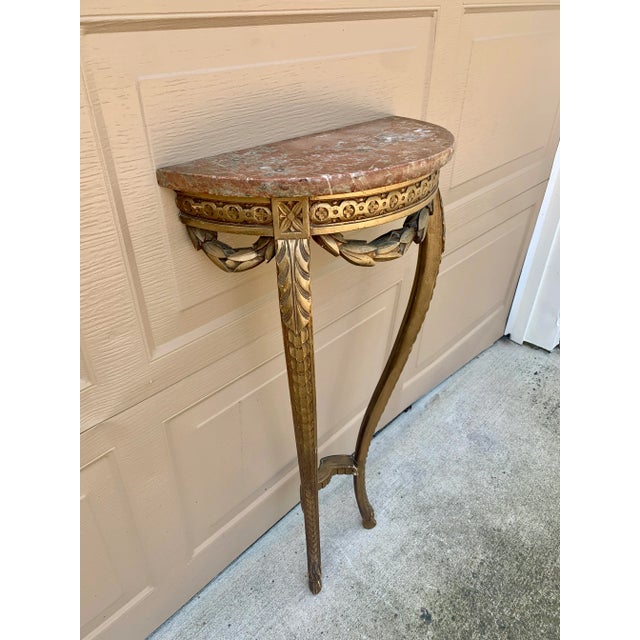 Louis XVI French Provincial Neoclassical Gilt Wood Marble Top Table For Sale - Image 4 of 12